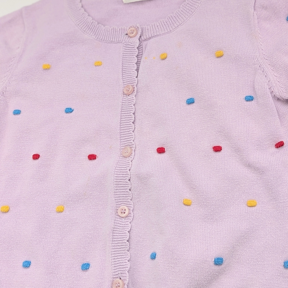 Girls Pastel Mauve Cardigan Sweater w/Colorful Raised Squares And Scalloped Hems - Picture 8 of 16